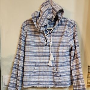 Roxy Light Blue and White Striped Lace-Up Hoodie